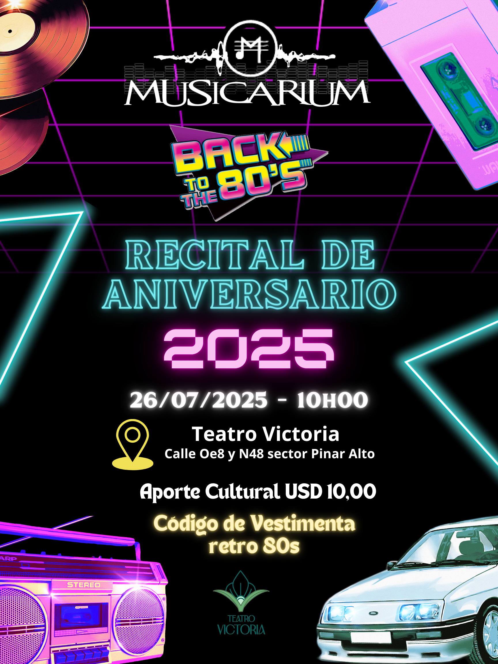 Poster Fiesta de los 80s Retro y Vintage Morado Plata